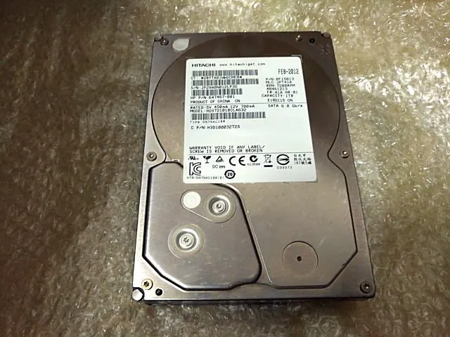 お預かりした HITACHI HDS721010CLA632(1.0TB) の実機